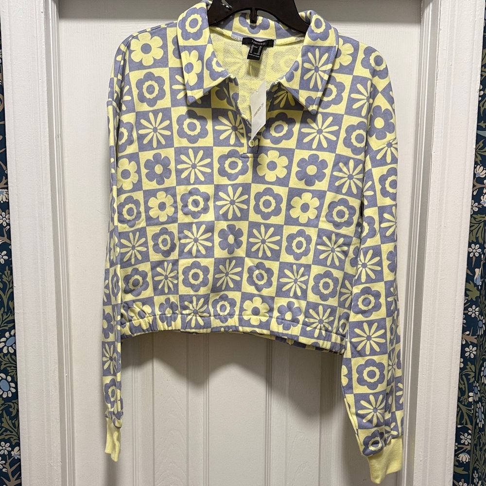 Yellow and Blue Floral Checkered Sweatshirt